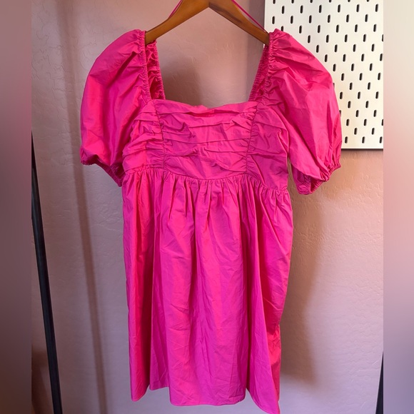 English Factory Dresses & Skirts - Hot Pink Puff Sleeve Mini Dress